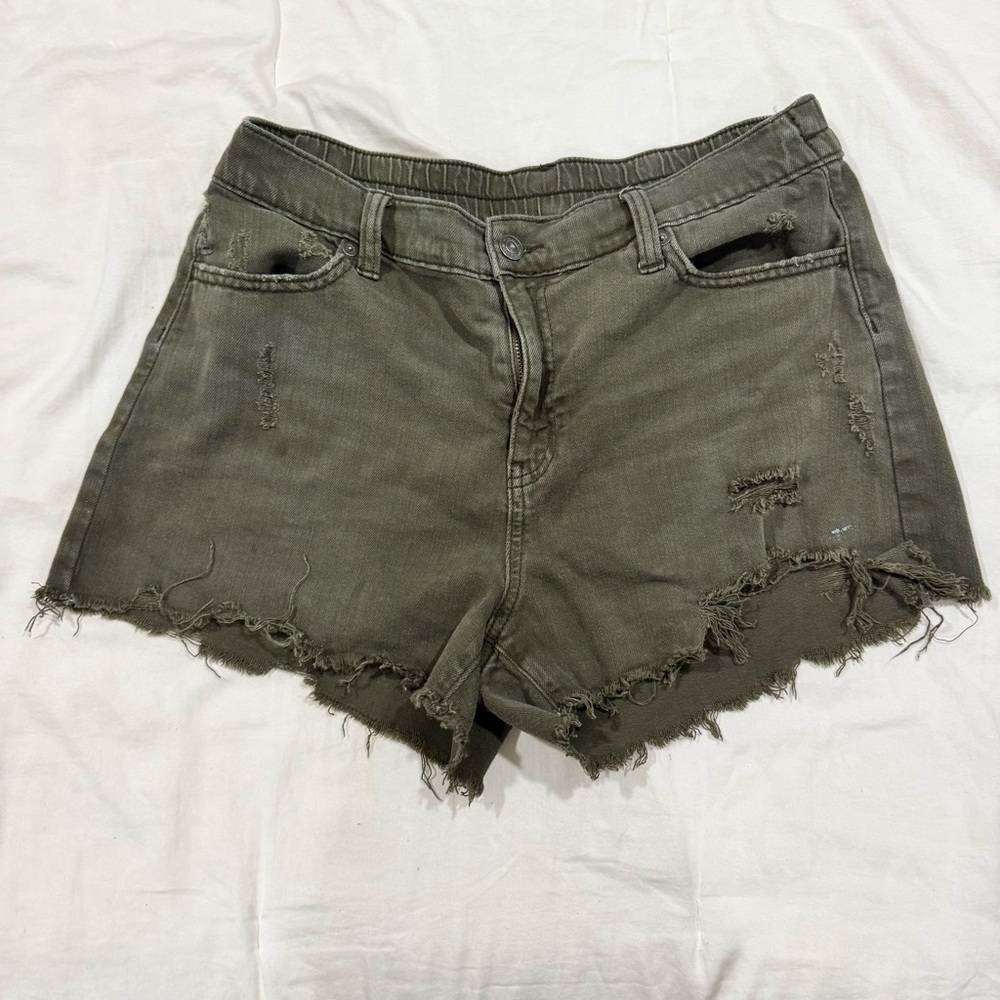 Aerie Olive Frayed Hem Jean Shorts